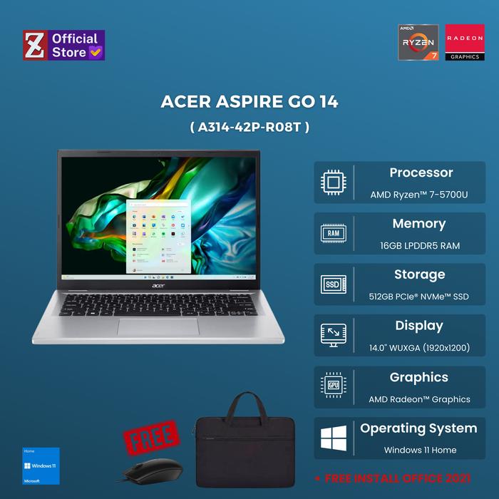 Gambar Acer Aspire 3 A314-42P-R08T AMD Ryzen 7-5700U 16GB/512GB SSD 14.0'' WUXGA IPS Windows 11** - 16GB/256GB SSD, Windows 11 Home dari ZX COMPUTER undefined Tokopedia