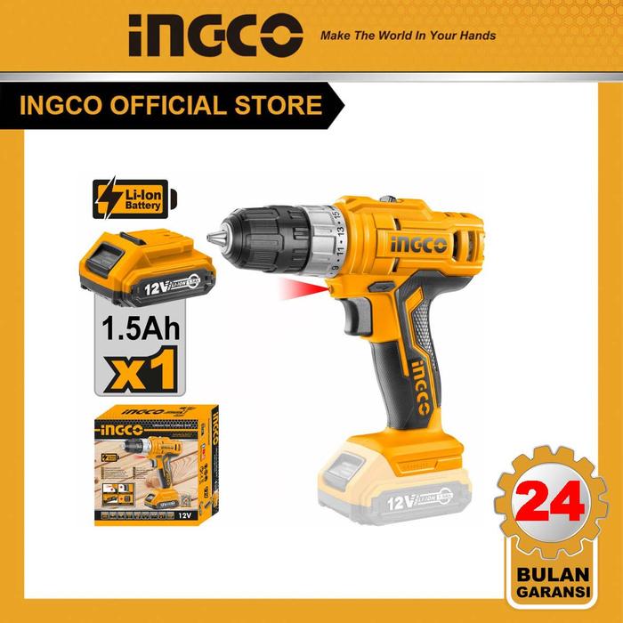 Mesin Bor Cordless Drill 12V Lithium-ion 2-speed (1B+1C)INGCO CDLI1221  CDLI1221 - Main Image