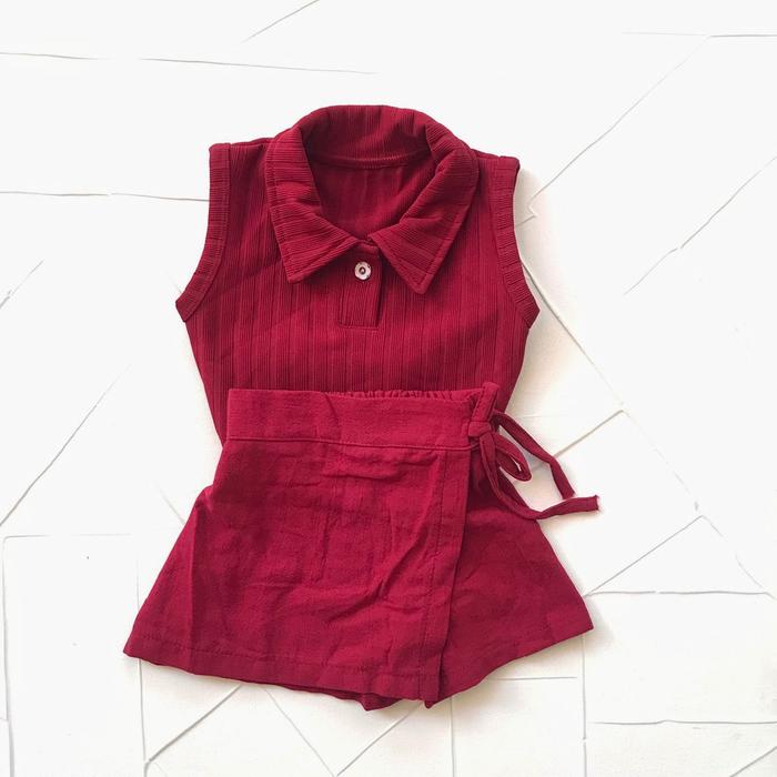 Gambar Baju setelan anak bayi perempuan 3-9 bulan kaos kerah rok tartan skort set fashion baby anak cewek lucu - Maron, Allsize 3-9 Bln dari Coklatchicbaby.co undefined Tokopedia