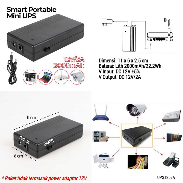 Gambar Mini UPS USB 5V DC 12V 2A Backup Aki Powerbank Untuk CCTV Modem Wifi - UPS1202A 12V dari Hantara Tech undefined Tokopedia