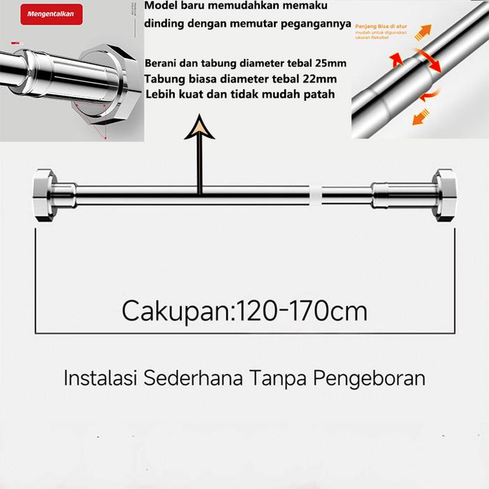 Gambar Tiang Gorden Stainless Tiang Gorden Fleksibel Tiang Jemuran Serbaguna - Berani120-170cm dari Nyaman Mall undefined Tokopedia