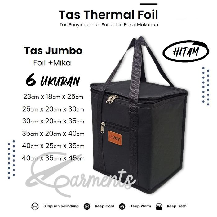 Gambar Tas Bekal Foil +Mika Ezjoy All Varian / Tas Penyimpanan Makanan / Cooler Thermal Bag / Tas Botol Susu dan Asi untuk Bayi / Tas Pendingin Minuman / Tas Travel Piknik - HITAM, 23 x 18 x 25 cm dari Garment.jkt undefined Tokopedia