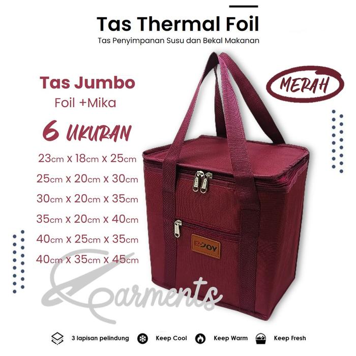Gambar Tas Bekal Thermal Foil + Mika Warna Merah 6 Ukuran Merek Ezjoy / Cooler Thermal Bag / Tas Pengawet Makanan dan Minuman / Tas Botol Susu dan Asi untuk Bayi / Tas Pendingin Minuman / Tas Travel Piknik - MERAH (MAROON), XS : 23x18x25cm dari Garment.jkt undefined Tokopedia