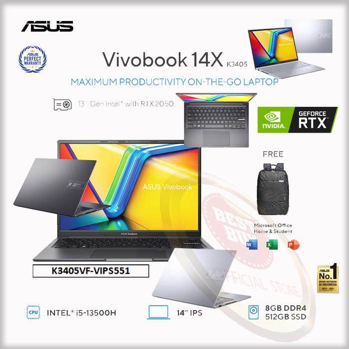 Gambar Asus K3405VF VIPS551 VIPS552 i5 13500H/8GB/512GB/RTX2050 VivoBook 14X - Black-VIPS551 - Indie Black dari Best Buy Notebook Store undefined Tokopedia