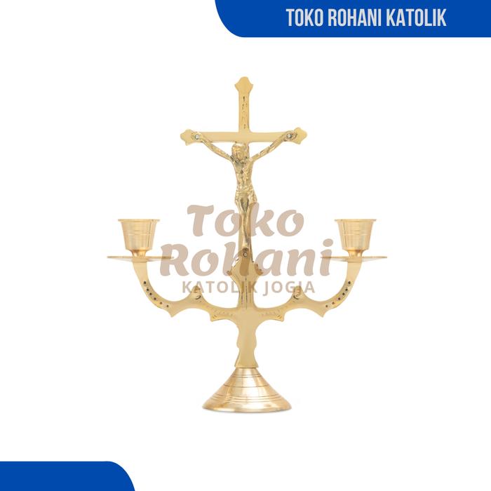 Gambar SALIB DUDUK CHANDELIER KECIL 21 CM / TEMPAT LILIN KATOLIK / LILIN DOA - KECIL dari IMAN KATOLIK undefined Tokopedia