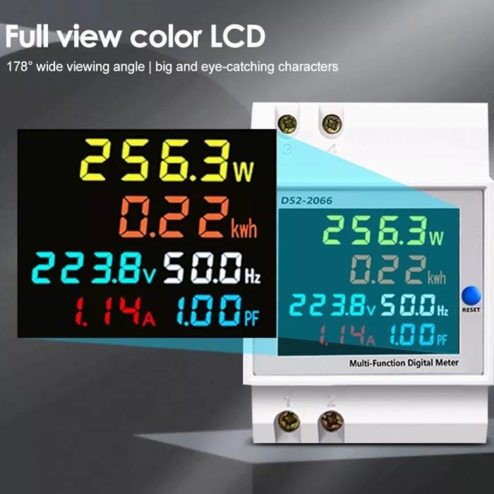 Dinrail Digital Kwh Meter 6 in 1 AC 250V - 450V 100A Powerfull Function