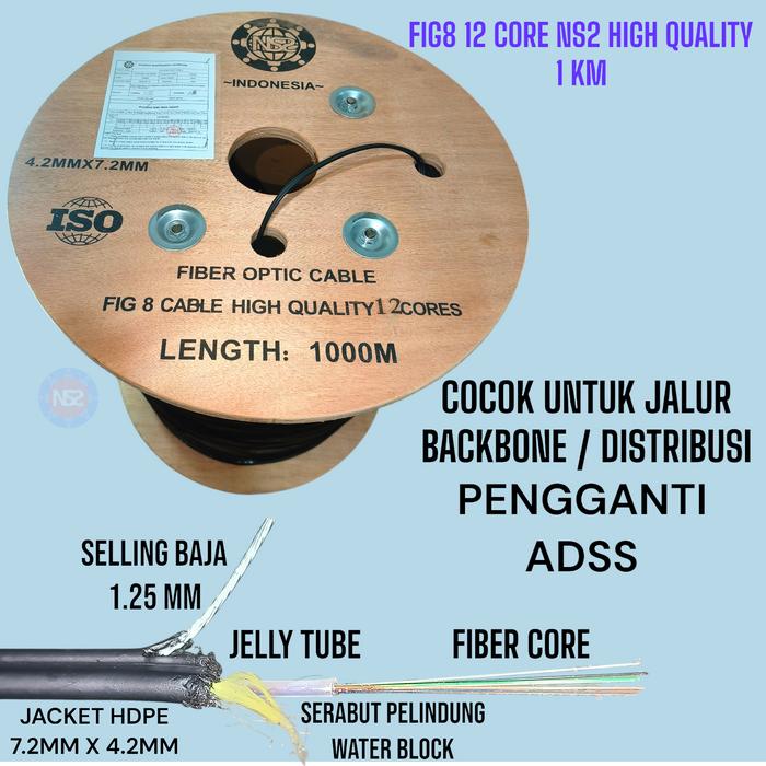 Gambar kabel fo 4 core fig 8 NS2 high quality 1km / dropcore fig8 4 core - 12CORE FIG8 1KM dari NS2 INDONESIA undefined Tokopedia