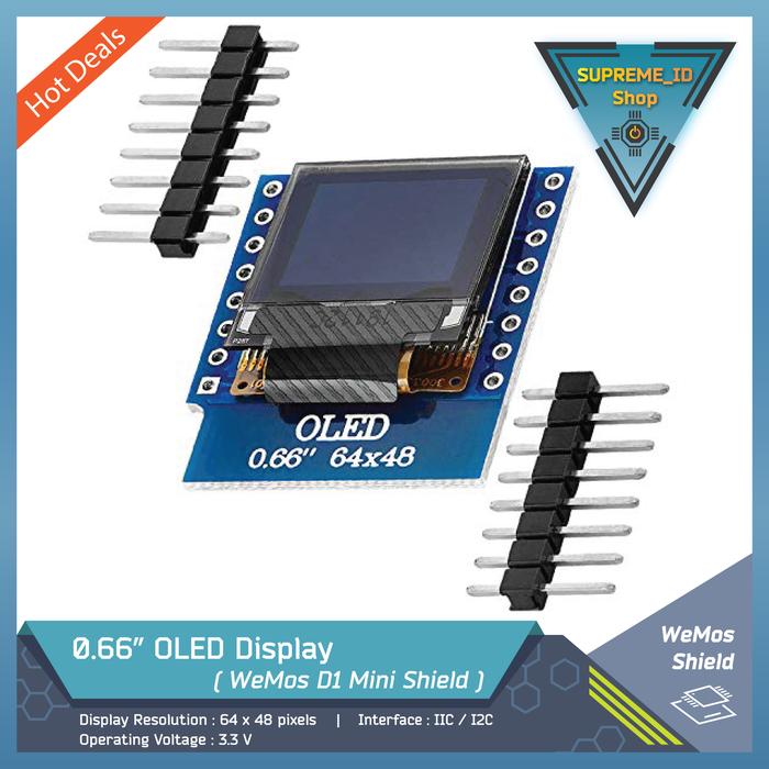 Gambar 0.96 inch 4-pin 7-pin IIC I2C LCD OLED mini Display - 128x64 pixels - 0.66in Wemos D1 dari Supreme ID undefined Tokopedia