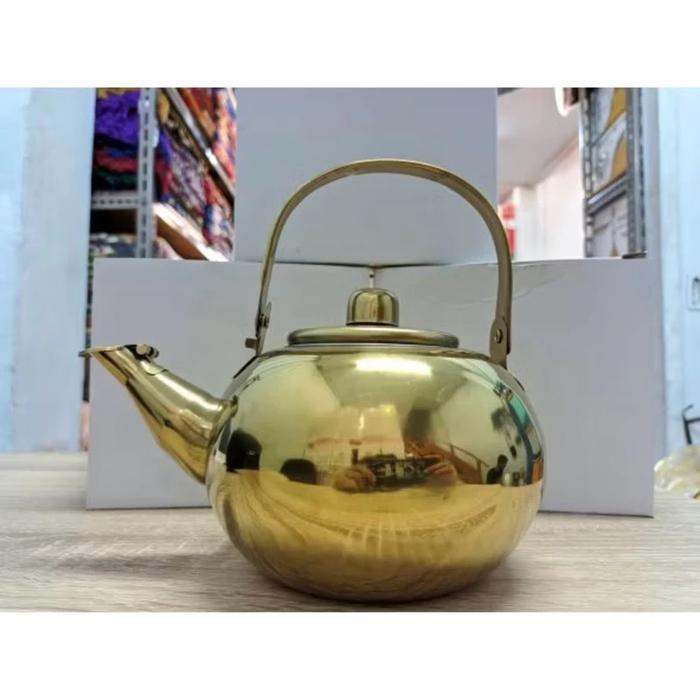 Gambar Teko Air Aladin Stainles Steel - Teko Teh Kopi Teapot Bulat + Saringan - EMAS/GOLD, 2,5 L dari Isb.Id undefined Tokopedia