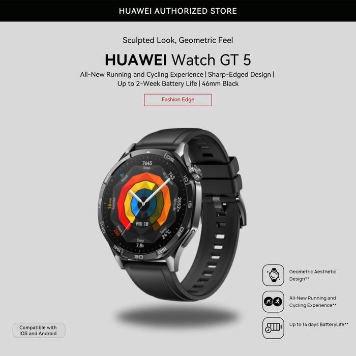 Gambar HUAWEI WATCH GT 5 Series Smartwatch | Fashion Edge | Pro-Level Sports | Golf Courses Map | Up to 2-Week Battery - GT5 46 Black dari Huawei Authorized Store undefined Tokopedia