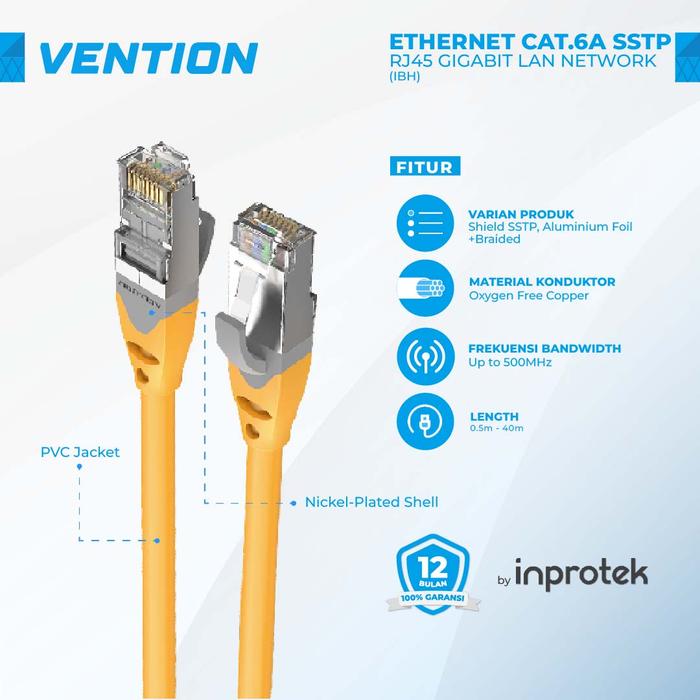 Gambar Vention Kabel LAN Gigabit Ethernet RJ45 Cat6a SSTP Network Patch - IBH Yellow, 20 Meter dari Inprotek Kota Administrasi Jakarta Barat Tokopedia