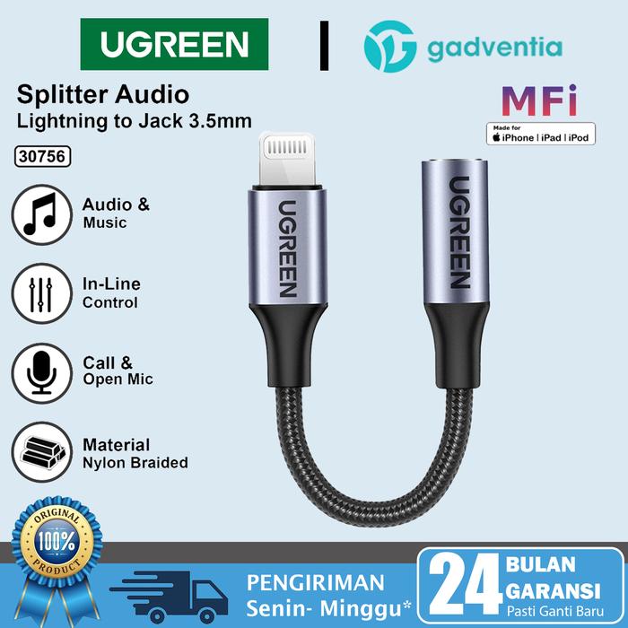 Gambar UGREEN Splitter Converter Lightning iPhone 12 13 Earphone Jack 3.5mm - LIGHTNING-30756 dari GADVENTIA undefined Tokopedia
