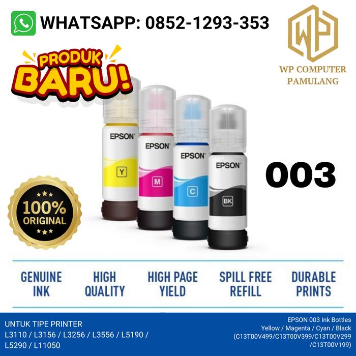 Gambar Tinta Printer EPSON 003 1Set ORIGINAL - Untuk Tipe Printer L1100 / L1200 / L3110 / L3150 / l3250 / L3210 / L3256 / L3500 / L3556 / L5190 / L5290 / L11050 - 1Set dari WP COMPUTER PAMULANG undefined Tokopedia