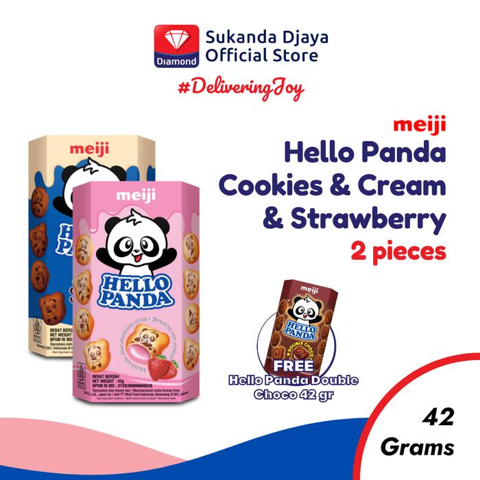 Gambar Meiji Hello Panda Strawberry + Cookie & Cream 42 Gr [Free Meiji Hello Panda Double Choco 42 Gr] dari Sukanda Djaya undefined Tokopedia