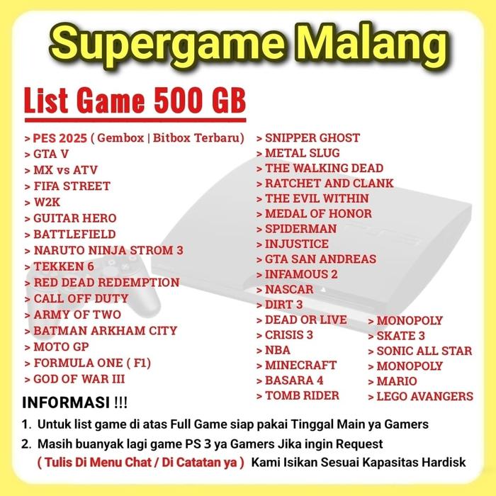 Gambar PS3 Super Slim CFW PS 3 Sony Playstation Game Gaming Games Gamez - HDD 160 GB, Tanpa Stik dari Supergame Malang undefined 5 Tokopedia