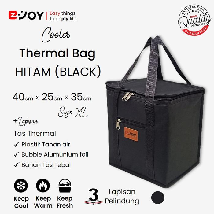 Gambar Tas Penyimpanan Makanan Foil+Mika Size XL 40cm x 25cm x 35cm / Cooler Thermal Bag / Tas Botol Susu dan Asi untuk Bayi / Tas Pendingin Minuman / Tas Bekal / Tas Travel Piknik - HITAM (BLACK) dari Garment.jkt undefined Tokopedia