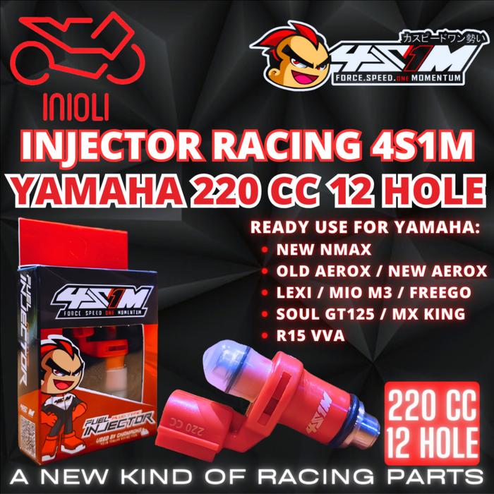 Gambar INJECTOR RACING 4S1M 220CC 240CC 12HOLE NEW NMAX AEROX 155  LEXI MIO M3 FREEGO FAZZIO FILANO GEAR 125 R15 VVA MX KING AEROX NEW CONNECTED B65 2PH B3Y B8R INJEKTOR RACING 4S1M 220 CC 240 CC 12H 12 HOLE INJEKTOR SOCKET SOKET BESAR 100% ORIGINAL 4S1M RACING - 220CC 12H dari Inioli Motor undefined Tokopedia