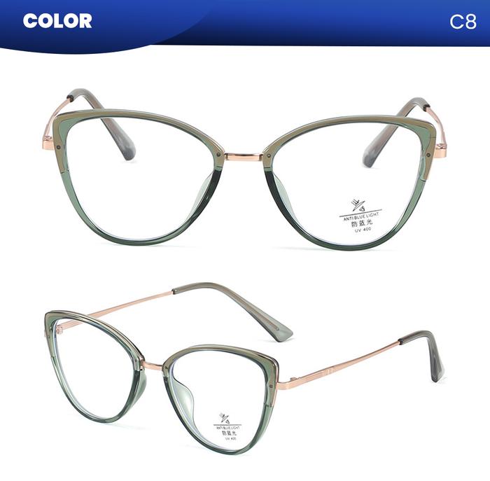 Gambar Kacamata Cat Eye Metal TR90 Ringan Lensa Blueray Anti Cahaya Biru Bisa Minus Fashion Trendi Korea Pria Wanita IOOI S11863 - C8, Frame Only dari IOOI.kacamata undefined Tokopedia