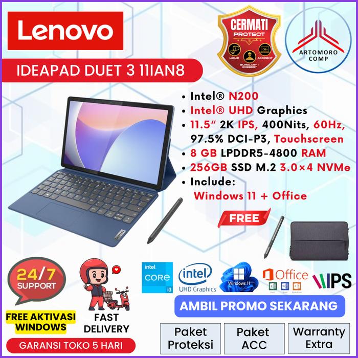 Gambar LENOVO IdeaPad Duet 3 11IAN8 Touchscreen Intel N200 8GB 256GB W11+OHS 11.5" 2K Blue - Unit Set dari Artomoro Comp undefined Tokopedia