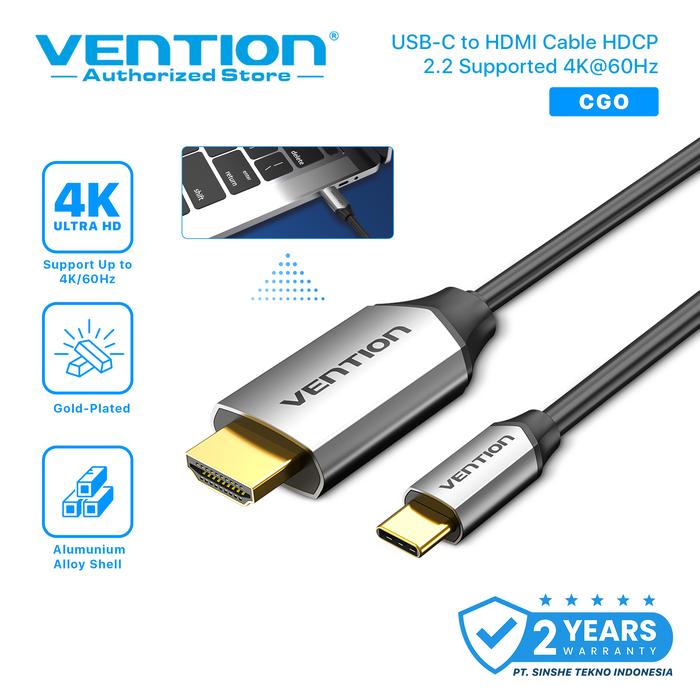 Gambar Vention Kabel Usb Type C to Hdmi Netflix HDCP Certified Thunderbolt Metal - CGO, 2m dari Vention Authorized Store undefined Tokopedia