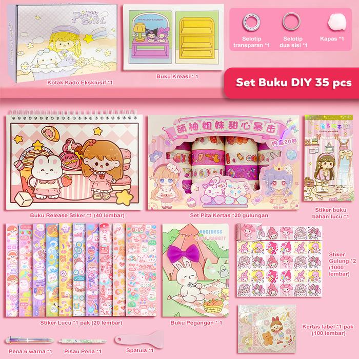 Gambar Tatajoy Set Stiker Buku Handbook Cute Stickers Set Guka Set + DIY Cute Diary Set Buku Panduan DIY Cartoon Theme Label Stickers Journal Handbook DIY Decoration Stickers Notebook Book Materials - 35pcs dari toko mainan tatajoy undefined Tokopedia