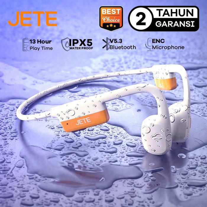Gambar JETE Headset Open Pulse Running Open Ear Enc 2 With Mic Air Conduction IPX4 Sweatproof Wireless Earphone Sport Bluetooth Earbuds Olahraga Lari - Garansi 2 Tahun - Beige-Orange dari JETE Authorized Shop undefined Tokopedia