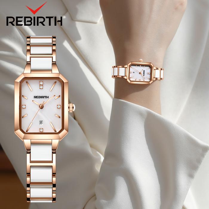 Gambar REBIRTH Jam Tangan Wanita Anti Air Original Tali Stainless Steel Berlian Anggun Jam Tangan Cewek - rosewhite-A dari Rebirth Jam Tangan undefined Tokopedia