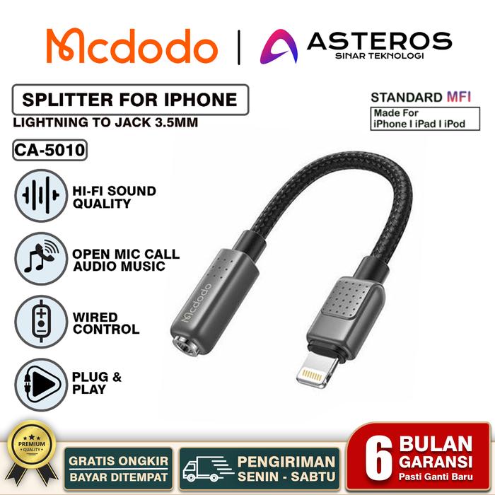 Gambar MCDODO Splitter iPhone 8 X 11 12 13 14 Pro Max Lightning To Jack 3.5mm Audio Open Mic Game - MCDODO CA-5010 dari ASTEROS OFFICIAL undefined Tokopedia