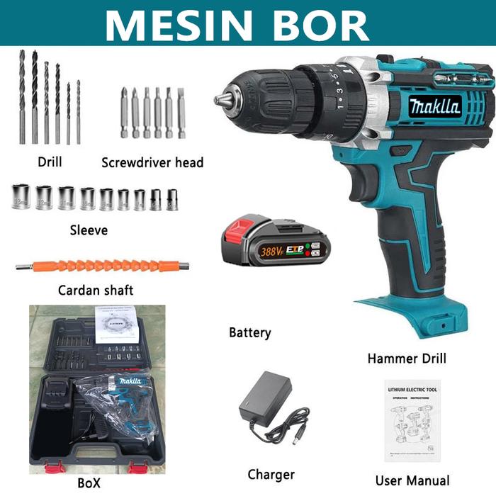 Gambar Makita 766V Mesin Bor Listrik Bor Baterai  Cordless Drill 10mm Set Mesin Bor Tangan Baterai Tembok 21V - 388V +1Baterai dari FOGOOID undefined Tokopedia