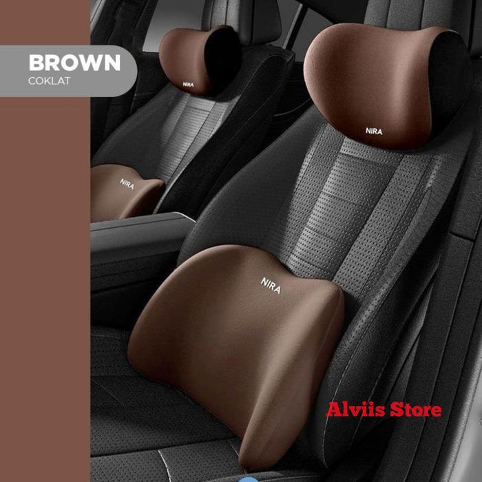 Gambar Bantal Leher dan Bantal Pinggang Mobil / Kursi Kerja / Kursi Gaming / Head Pillow / Waist Pillow - Cokelat, Bantal Leher dari alvisz store undefined Tokopedia