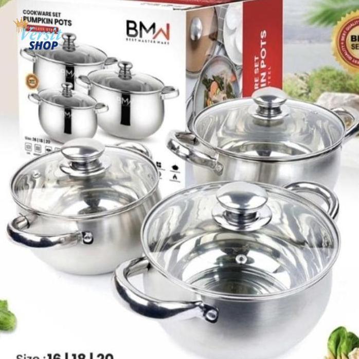 Gambar Versit- Panci Soup Calypso Set Berkualitas Isi 3pcs + Tutup Kaca Tebal Stainless - Bmw, Isi 3pcs dari Versit Shop undefined Tokopedia
