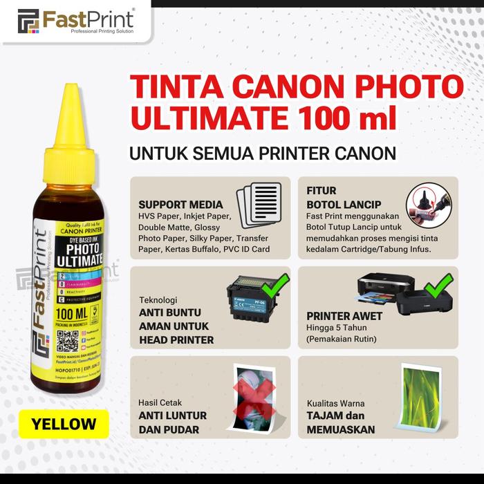 Gambar Fast Print Dye Based Photo Ultimate Canon - Black - 100 ML - Yellow dari FastPrint Jakarta undefined Tokopedia