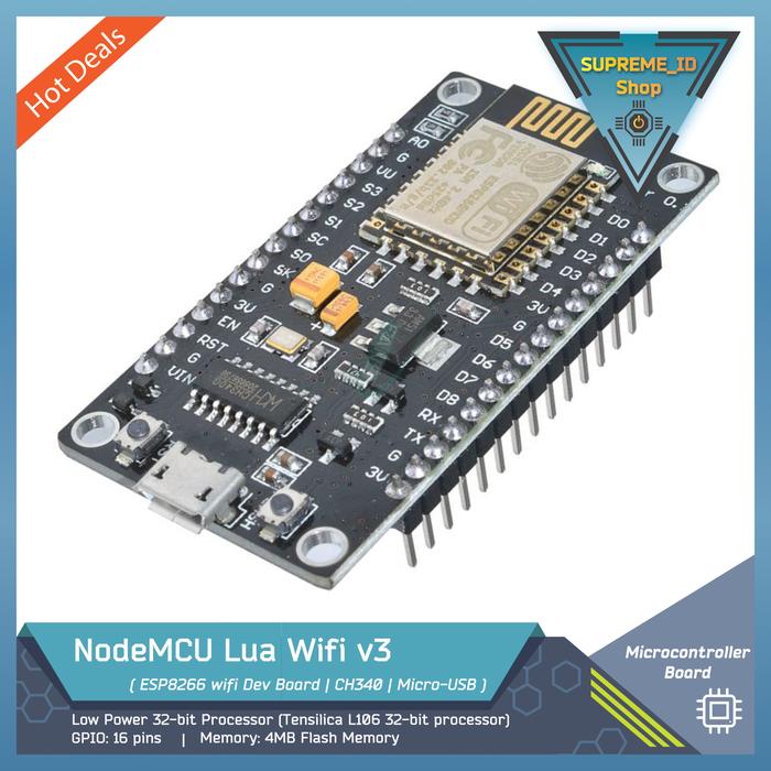 Gambar NodeMCU Lua Microcontroller ESP8266 Wifi Wireless IoT Control Dev Board | v.3 - CH340 / OEM - CP2102 / Improvement CH9102-X - CH340 |MicroUSB dari Supreme ID undefined Tokopedia