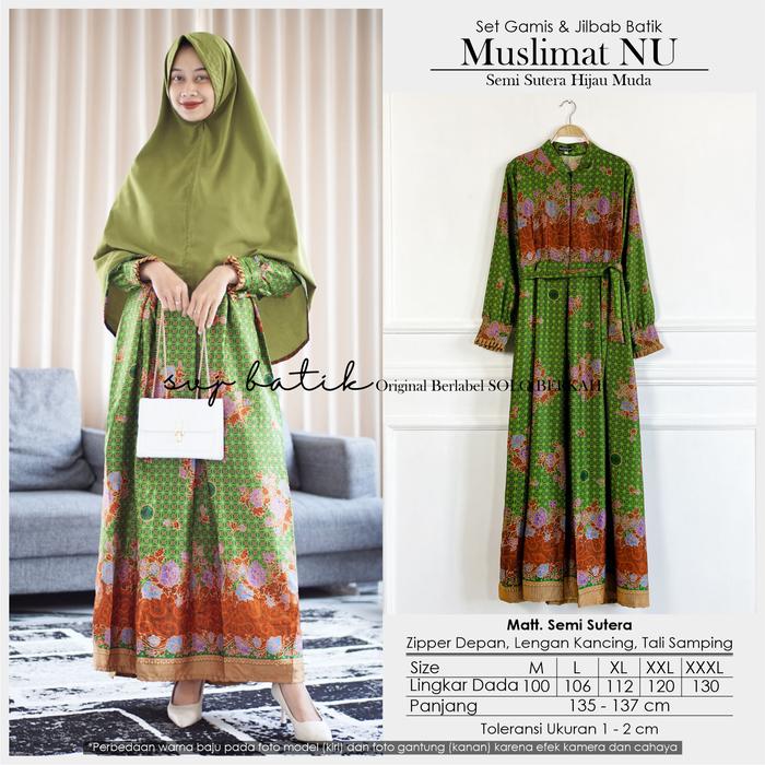 Gamis muslimat NU warna MUDA semi sutra set jilbab seragam pengajian gmis  MUDA+jsegi, XXXL
