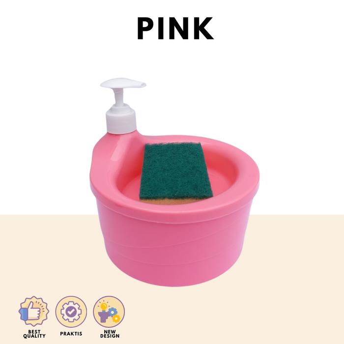 Gambar Tempat Sabun Bulat 1000ml + Spons Cuci Piring (2in1) Dispenser Sabun Cair Botol Soap Pump Wadah Sunlight Viral MR.DIY Unik Murah - T. SABUN PINK, BUBBLE dari Wonhee undefined Tokopedia