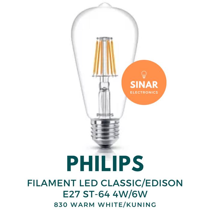 Jual Lampu LED Filament/Edison ST-64 4W/6W E27 PHILIPS 830 Warm