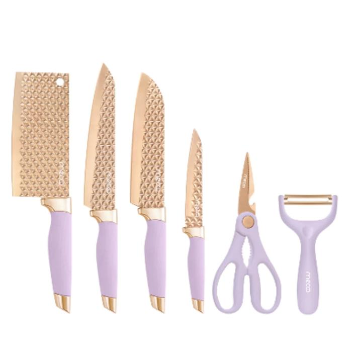 Gambar Mecoo Most Aesthetic 6 in 1 MECOO - Antibacterial Knife Set Pisau Dapur Anti Lengket Titanium Rose Gold / Pisau Set / Pisau Dapur - lilac dari RKJ beauty undefined Tokopedia