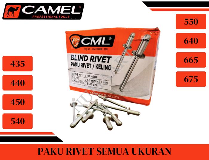 Jual CAMEL / PAKU RIVET KELING ALL SIZE 435 440 450 540 550 640 665 675 ...