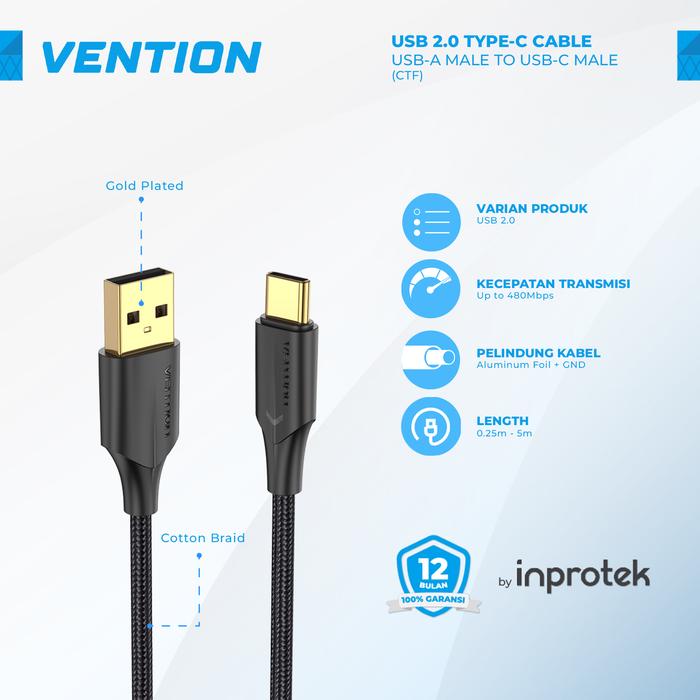 Gambar Vention Kabel Charger V-LIGHT USB Type C Fast Charging LED for Android - USB-A to C, 0.25 Meter dari Inprotek undefined Tokopedia