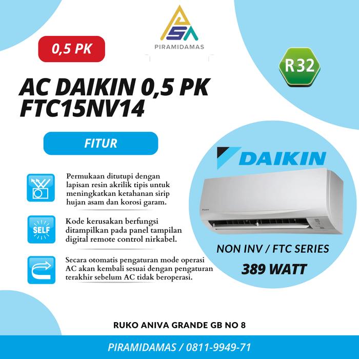 Gambar AC DAIKIN 1/2 PK (FTC 15 NV14) THAILAND dari PT. PIRAMIDAMAS SUKSES ABADI undefined Tokopedia