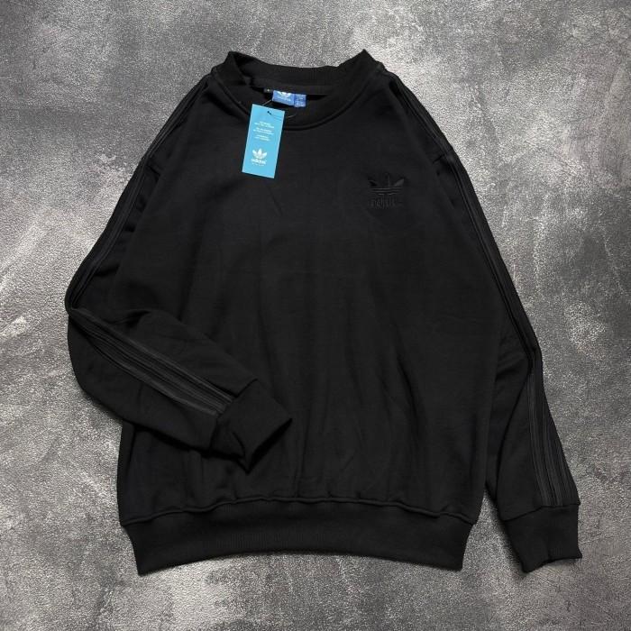 Crewneck Pria Wanita Unisex Adidas Adicolor Classics Trefoil Sweatshirt  White Full Tag Label CN Full Black, M