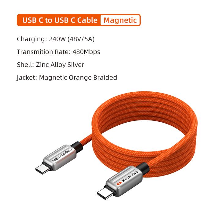 Gambar Kabel Magnetic USB Type C PD 240W 5A CABLETIME Ultra Fast Charging USB C Exclusive Series - Orange, 1M dari XLink Semarang undefined Tokopedia