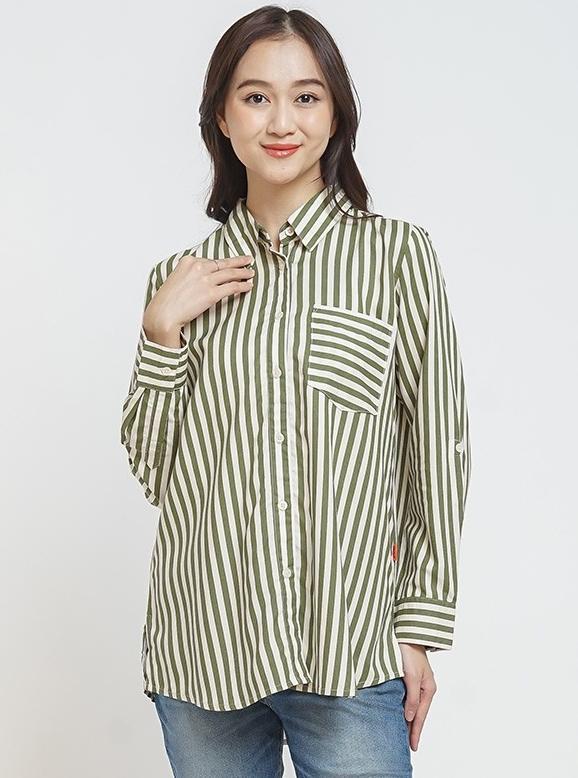 Gambar DUST Kemeja Sanira Garis TENCEL Comfease (D.116407) - Hijau, M dari Anugrah_Distro undefined Tokopedia