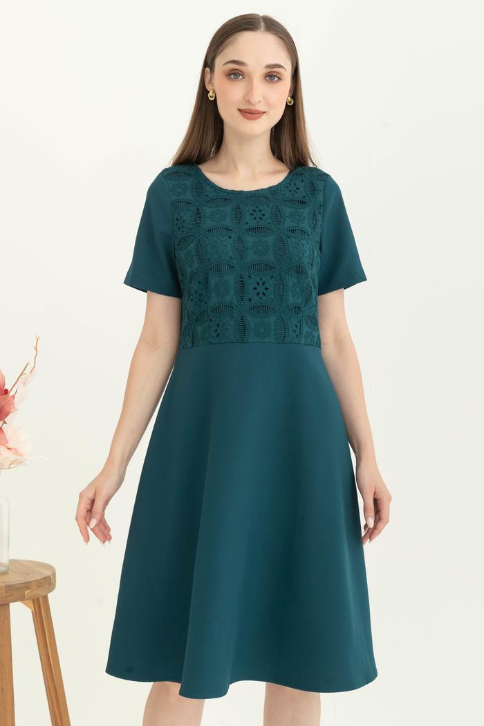 Gambar *Ready Stok* SISTER'S - Dress Brukat Kombi Kaos C1482 (CAP) - Hijau, M dari Sisters Fashion Group undefined Tokopedia