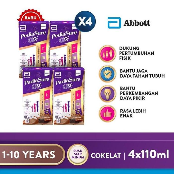Gambar Pediasure Go UHT 4x110 ML - Nutrisi Pertumbuhan Anak - Pediasure Tetra Single Pack 1-10 Tahun Rasa Cokelat - Vanilla - Vanilla X4 dari Affan Susu Shop undefined 5 Tokopedia