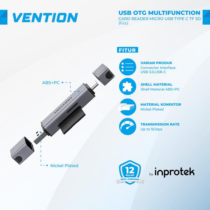 Gambar Vention USB OTG Multifunction Card Reader Micro USB Type C TF SD - CLL dari Inprotek undefined Tokopedia
