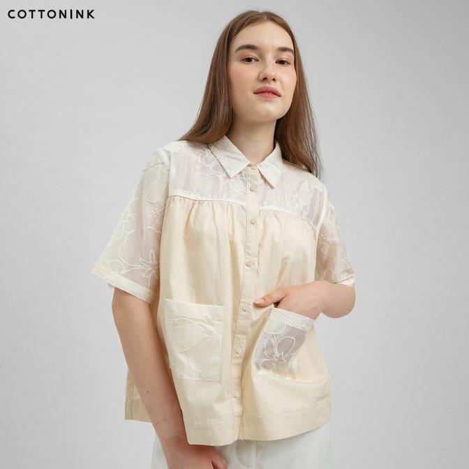 Gambar COTTONINK - Atasan Blouse Wanita Cream Tencel Blanca PreFallCollection - S dari Mahira Official Shop undefined Tokopedia