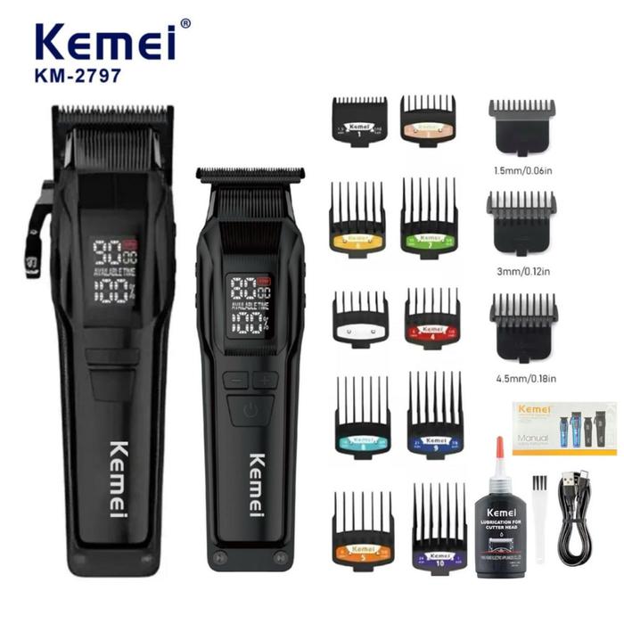 Gambar Alat Cukur Rambut Mata Pisau DLC Kemei Hair Clipper Cordless Professional Trimmer Magic Taper 5 Kecepatan Speed LED Display Digital Mesin Cukuran KM 2795 2796 2797 - Hitam dari Kemei 168 undefined Tokopedia