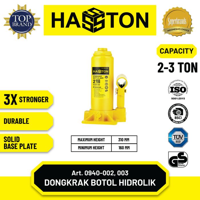 Gambar Hasston Dongkrak Botol 2Ton / Hydraulic Bottle Jack (0940-002) dari Hasston Tools undefined Tokopedia