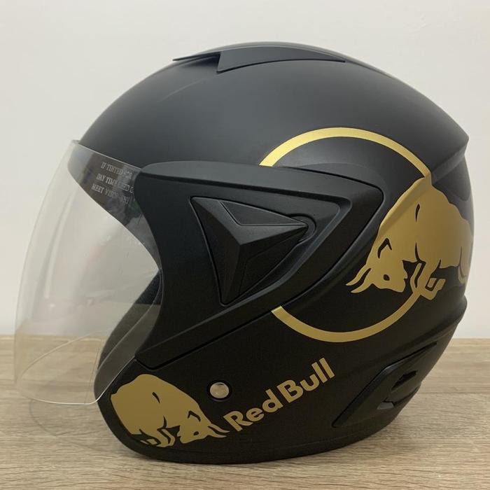 Gambar Helm JP 13 RedBull (Gold) Hitam Doff - Kaca Iridium Silver Pelangi - Helm Dewasa - Helm SNI - Helmet - Helem Single Visor Motif Berkualitas - JP13 Clear dari abraham17 undefined Tokopedia